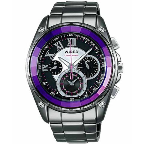 WIRED 東京派對個性腕錶/紫X銀灰/40mm (7T11-X008T/AL2043X)