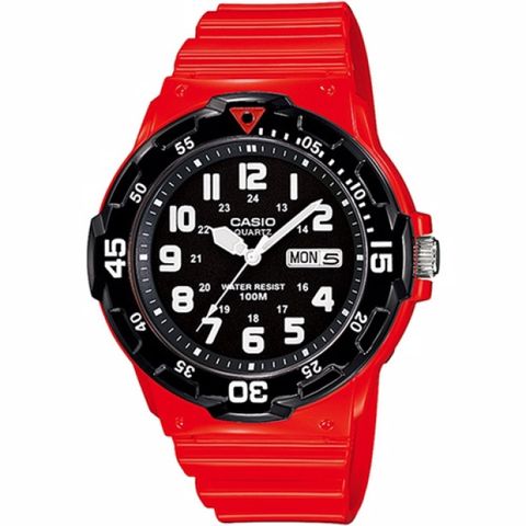 CASIO 卡西歐 潛水風格潮流指針錶-紅x黑/44.6mm MRW-200HC-4BVDF