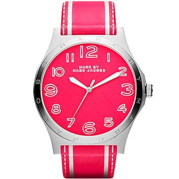 Marc Jacobs Sport 條紋系列手錶-螢光粉 MBM1231