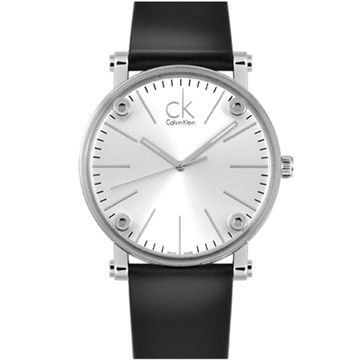 Calvin Klein cK Cogent 鏤空造型銀面中性皮帶錶-36mm  K3B231C6