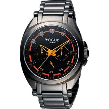 VOGUE 嶄新系列日曆時尚手錶-IP黑X橘/42mm(9V0434DO)