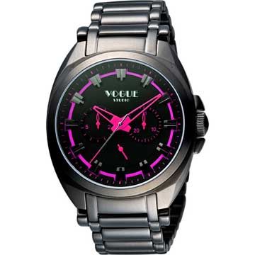 VOGUE 嶄新系列日曆時尚手錶-IP黑X桃紅/42mm(9V0434DP)