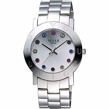 VOGUE 繽紛彩色晶鑽手錶-銀2V1407-121S-S