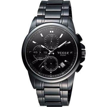 VOGUE 嶄新系列三眼計時手錶-IP黑 9V1407-251D-S