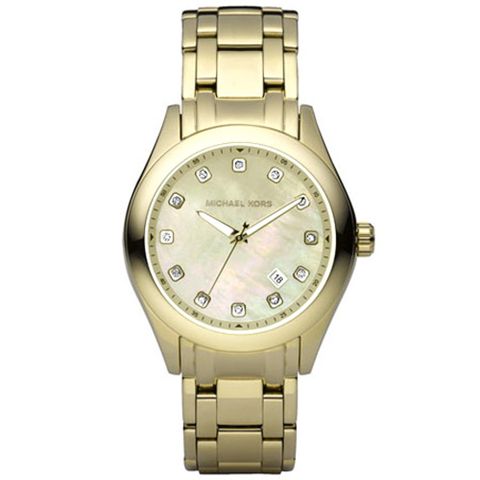 Michael Kors 柔美典雅珍珠面時尚腕錶(金)