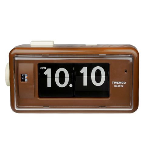 TWEMCO 機械式翻頁鐘 德國機芯 方形鬧鐘夜燈 AL-30 咖啡色