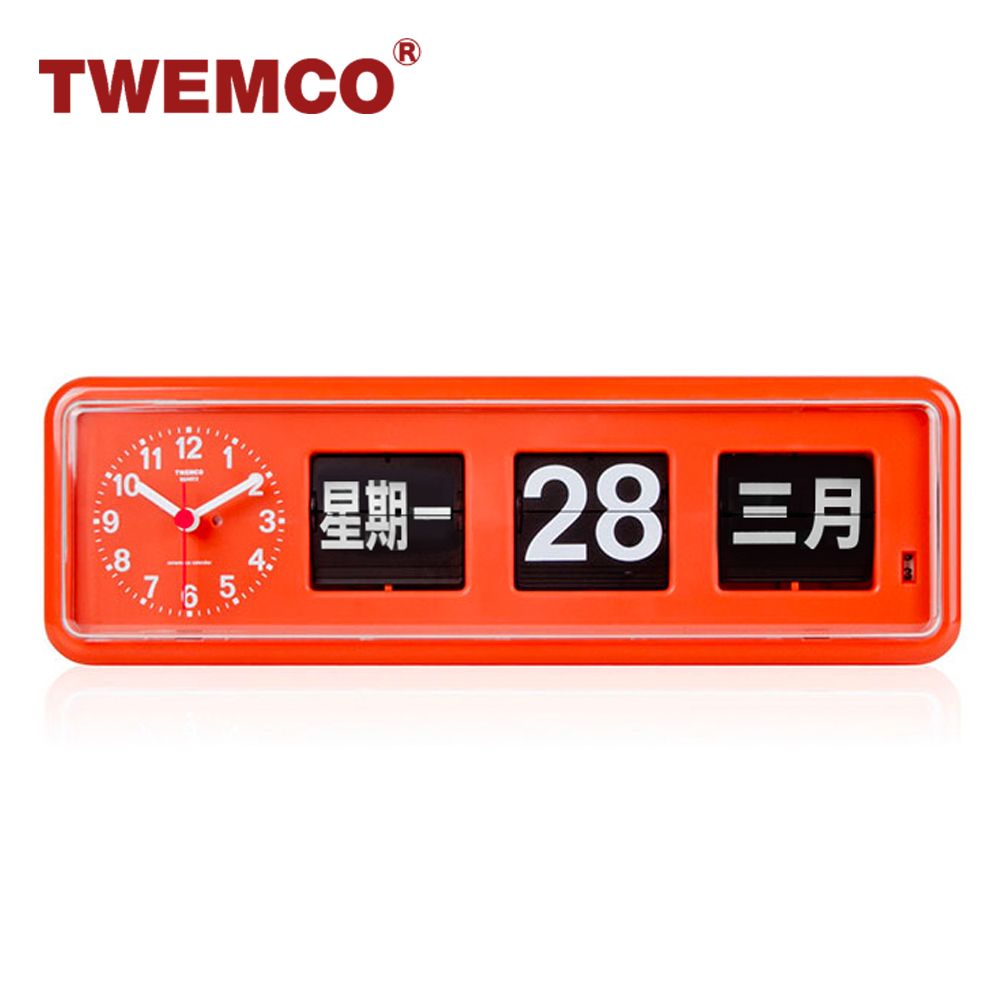 TWEMCO BQ-38 機械式翻頁鐘 德國機芯 中文萬年曆 可壁掛及桌放 (橘色)