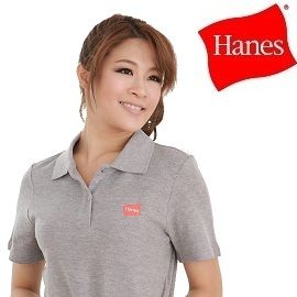 Hanes 美國 Polo衫【繡花仿真Logo】【氣質灰】女