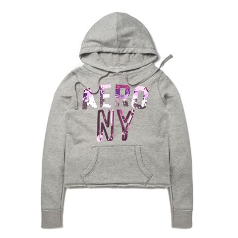 【 Aéropostale 】女 璀星NY亮片 連帽上衣(灰色)