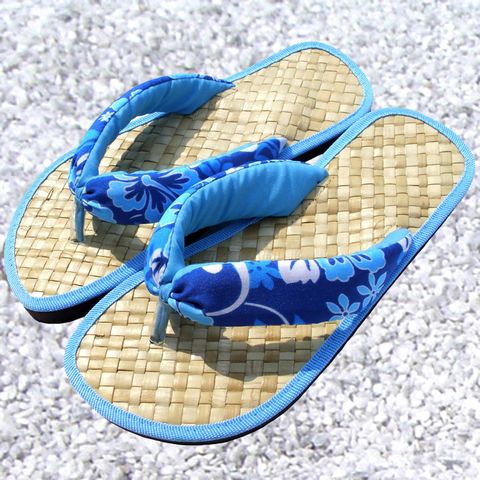 iNature [夏威夷風情] 室內 外出 休閒 郊遊 旅行 手工草編夾腳拖/人字拖/flip flops-藍色夾腳