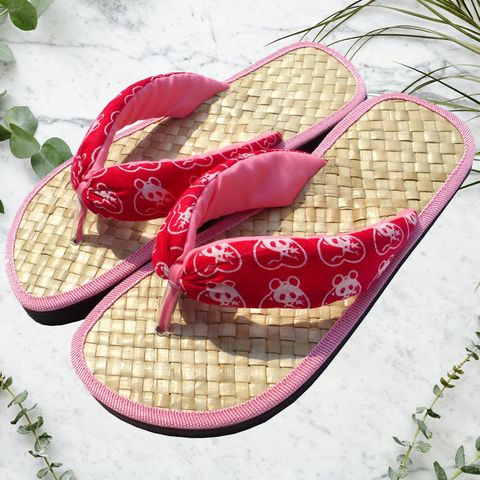 ▲熊貓森林▲ 萌萌卡哇伊 可愛⑧ 手工草編拖鞋/夾腳拖/flip flops-粉紅色夾腳