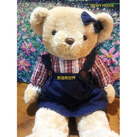 泰迪熊 【TEDDY HOUSE】玩具玩偶公仔絨毛娃娃TEDDY BEAR紅格牛仔泰迪(大)(女)好運,附許願卡