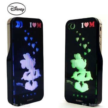 日本進口Disney【LED發光米妮】iPhone4S/4硬式手機背蓋/殼-黑鏡面