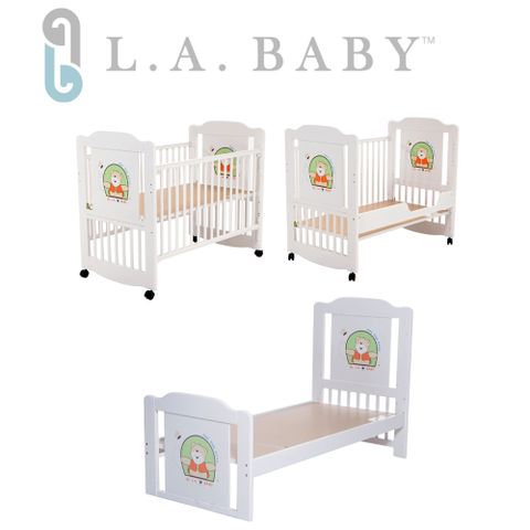 【美國 L.A. Baby】布魯克林三階段嬰兒木床/成長大床/童床-白色(0歲-10歲幼童皆適用)