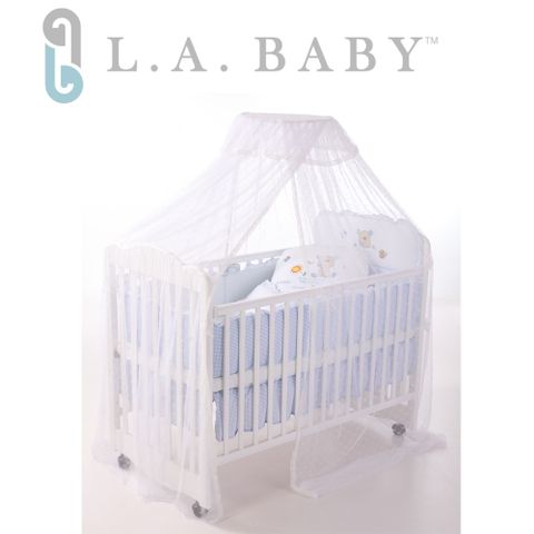 【L.A. Baby】豪華全罩式嬰兒床蚊帳(200cm加長加大型/完整包覆無縫隙/防蚊蟲)高雅婚紗白色