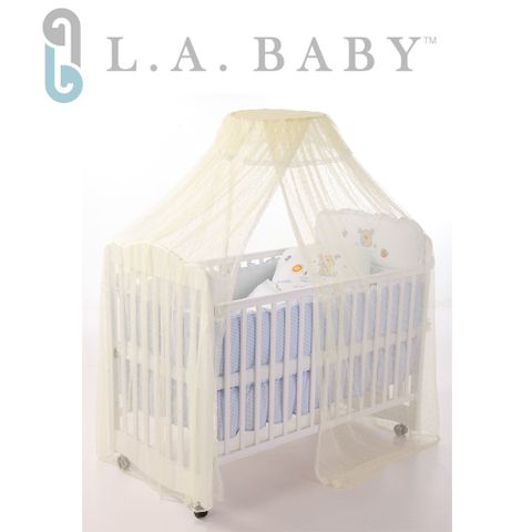 【L.A. Baby】豪華全罩式嬰兒床蚊帳(200cm加長加大型/完整包覆無縫隙/防蚊蟲)淡黃色