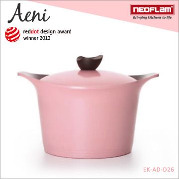 韓國NEOFLAM Aeni系列 26cm陶瓷不沾深湯鍋+陶瓷塗層鍋蓋(EK-AD-D26)粉紅色