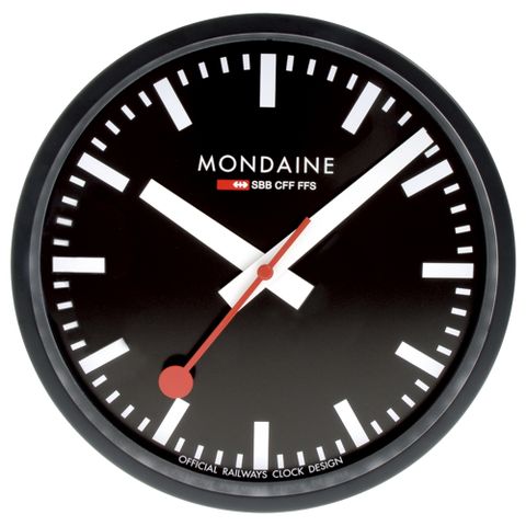 總代理兩年保固MONDAINE 瑞士國鐵25cm經典掛鐘-黑