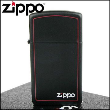 Zippo 美系~LOGO字樣打火機~(窄)紅邊黑色烤漆