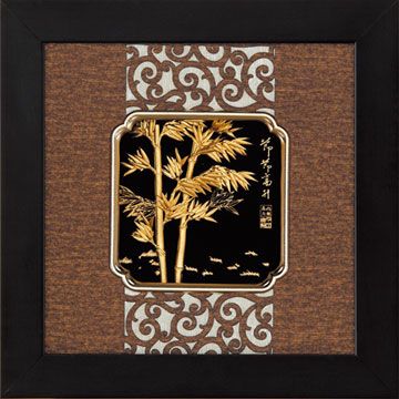 金箔畫 純金 *小古典中國風系列*竹報平安【節節高昇】...24x24cm