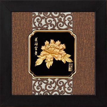 開運陶源 金箔畫 純金 *小古典中國風系列*牡丹【花開富貴】...24x24cm