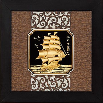 金箔畫 純金 *小古典中國風系列*船【一帆風順】...24x24cm