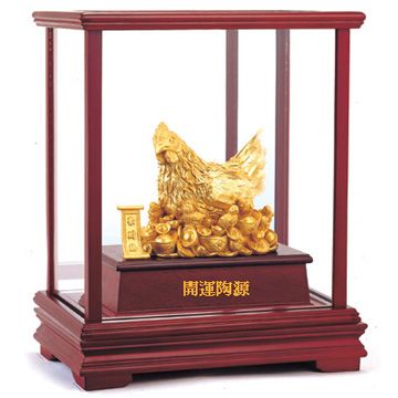 雅鑑鑫品 純金 立體金箔櫥窗禮品～金雞母【聚財雞 居家富貴/金雞聚寶】