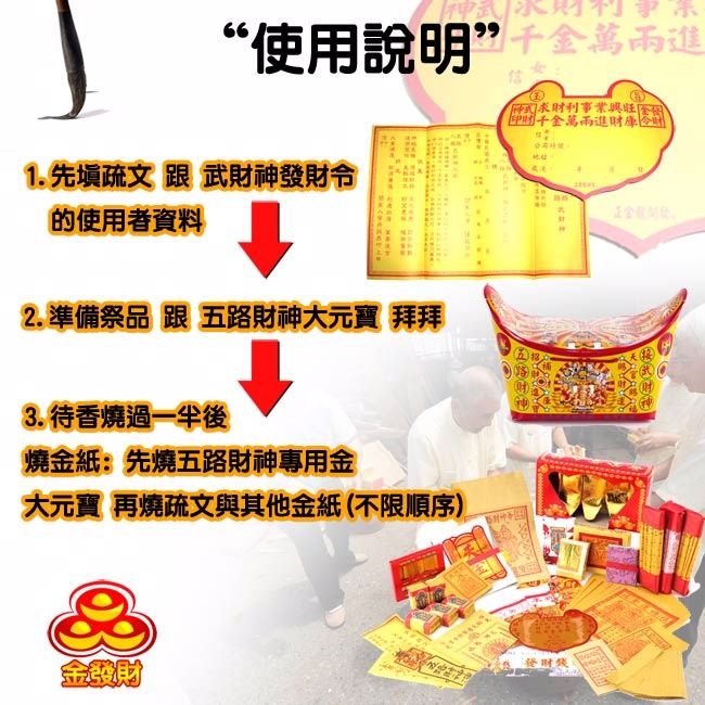金發財《 金紙》 賜財運補財庫五路財神大元寶-豪華版五路財神