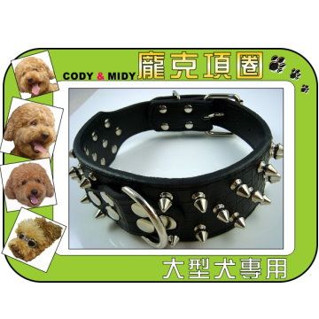 CODY&amp;MIDY大型犬暢銷歐洲皮質龐克三排釘寵物項圈(尊榮黑鱷魚紋/4種尺寸可選)