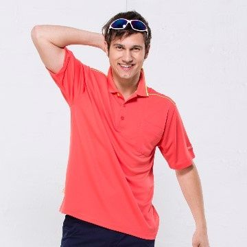 SASAKI 來自日本運動休閒領導品牌長效性吸排功能POLO休閒短衫(珊瑚紅/螢光黃)/8240115