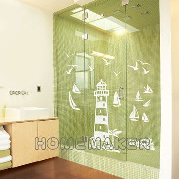 Homemaker 帆船燈塔磨砂造型壁飾貼_LK-RCA0106