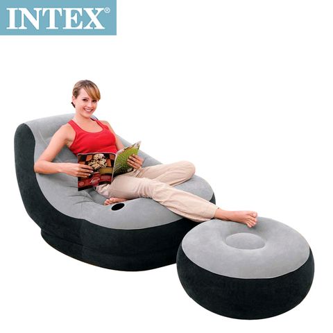INTEX《懶骨頭》單人充氣沙發椅-附腳椅 (灰色)