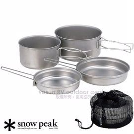 Snow Peak 日本 Titanium Multi Compact Cook Set鈦合金個人雙鍋組1000ml+780ml.2鍋2蓋4件組/SCS-020日本