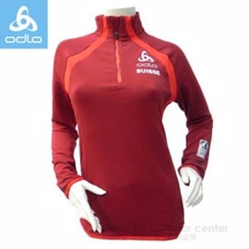 瑞士 ODLO 女款 限量新款 冬奧 輕量彈性長袖半門襟保暖中層衣_ 220971 瑞士深紅
