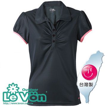 LeVon 女吸排抗UV短袖POLO衫(黑色)#7269