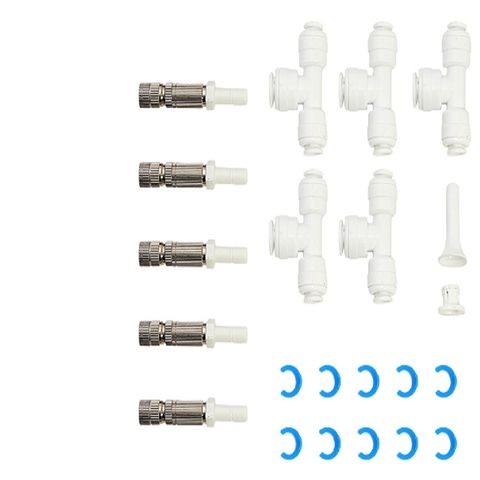 灑水達人 不鏽鋼噴頭組合(0.2mm 一包五顆噴頭,五個三通此為噴霧機專用噴頭)