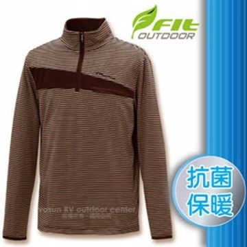 FIT 維特 男新款 條紋竹炭抗菌內刷保暖上衣_FW1102 摩卡色