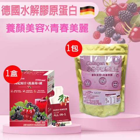 德國水解膠原蛋白500gx1包+波森莓1盒/10入組合女性們必備保健品X青春美麗