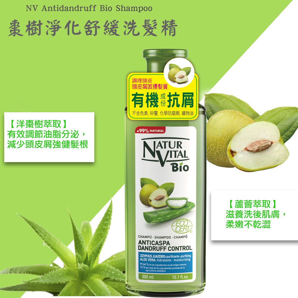  NATUR VITAL 西班牙有機洗髮精系列-控油潔淨洗髮精2入組