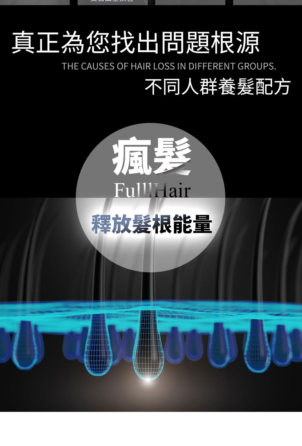 真正為您找出問題根源THE CASES OF HAIR LOSS IN DIFFERENT GROUPS不同人群養髮配方瘋 Hair釋放根能量U1111