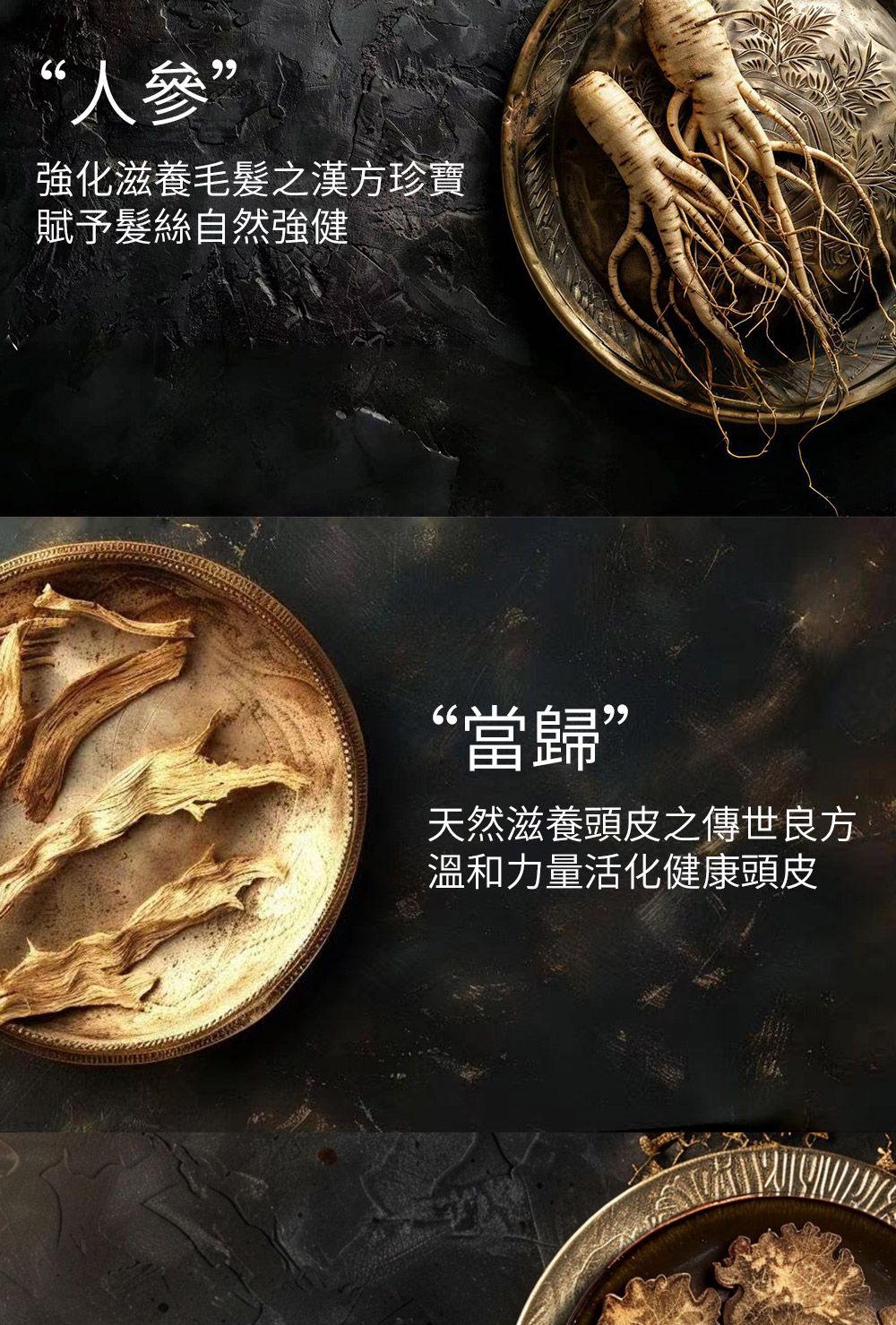 “強化滋養毛髮之漢方珍寶賦予髮絲自然強健“當歸”天然滋養頭皮之傳世良方溫和力量活化健康頭皮