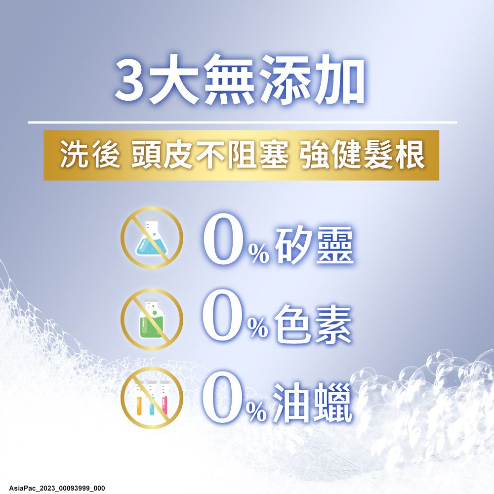 3大無添加洗後 頭皮不阻塞 強健髮根AsiaPac_223_00093999_0000矽靈0%色素油蠟