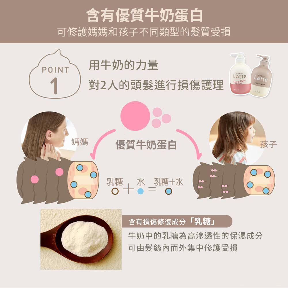 Kracie 葵緹亞 ma&me Latte親子共用胺基酸潤髮乳490ml