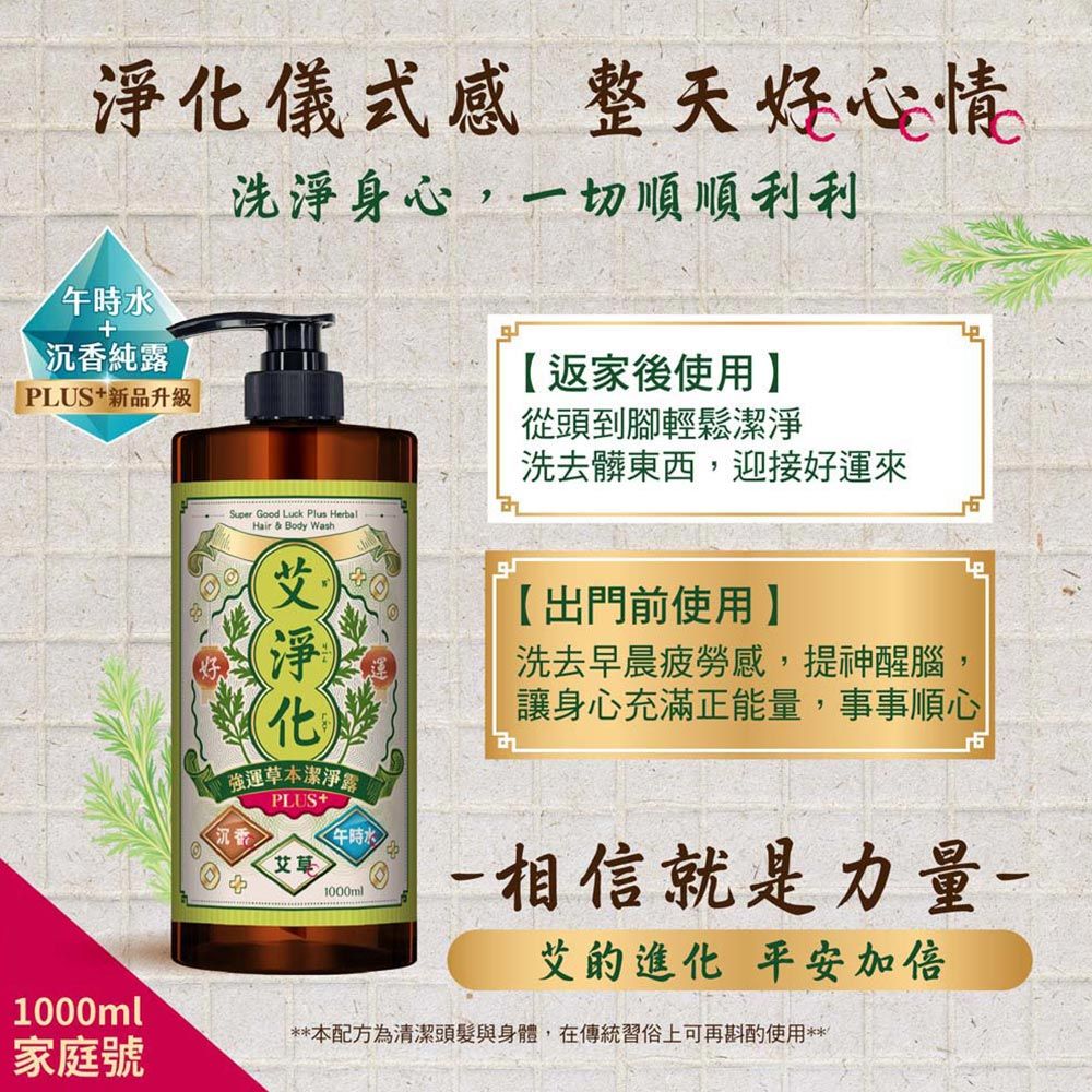 Maywufa 美吾髮 艾系列 艾淨化午時水PLUS強運草本洗沐2合1潔淨露1000ml (無矽靈/艾草/抹草/芙蓉/月桂/海鹽/黑曜石/午時水)