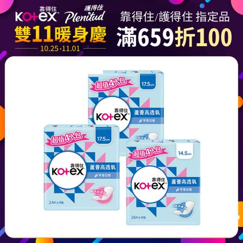 Kotex 靠得住 蘆薈高透氧護墊 標準無香/加長型無香/沐浴香氛 24包/箱