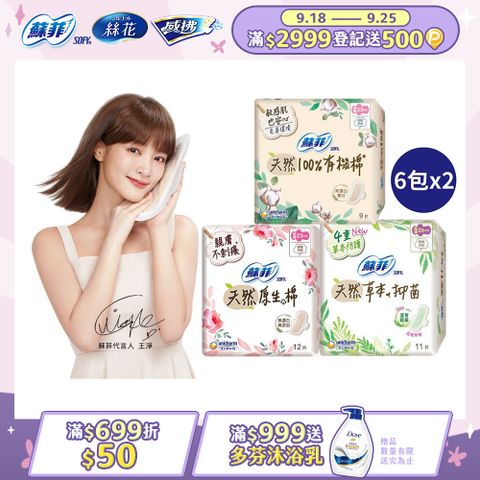 蘇菲 天然原生棉超潔翼 12包組(23cm/26cm/29cm)	