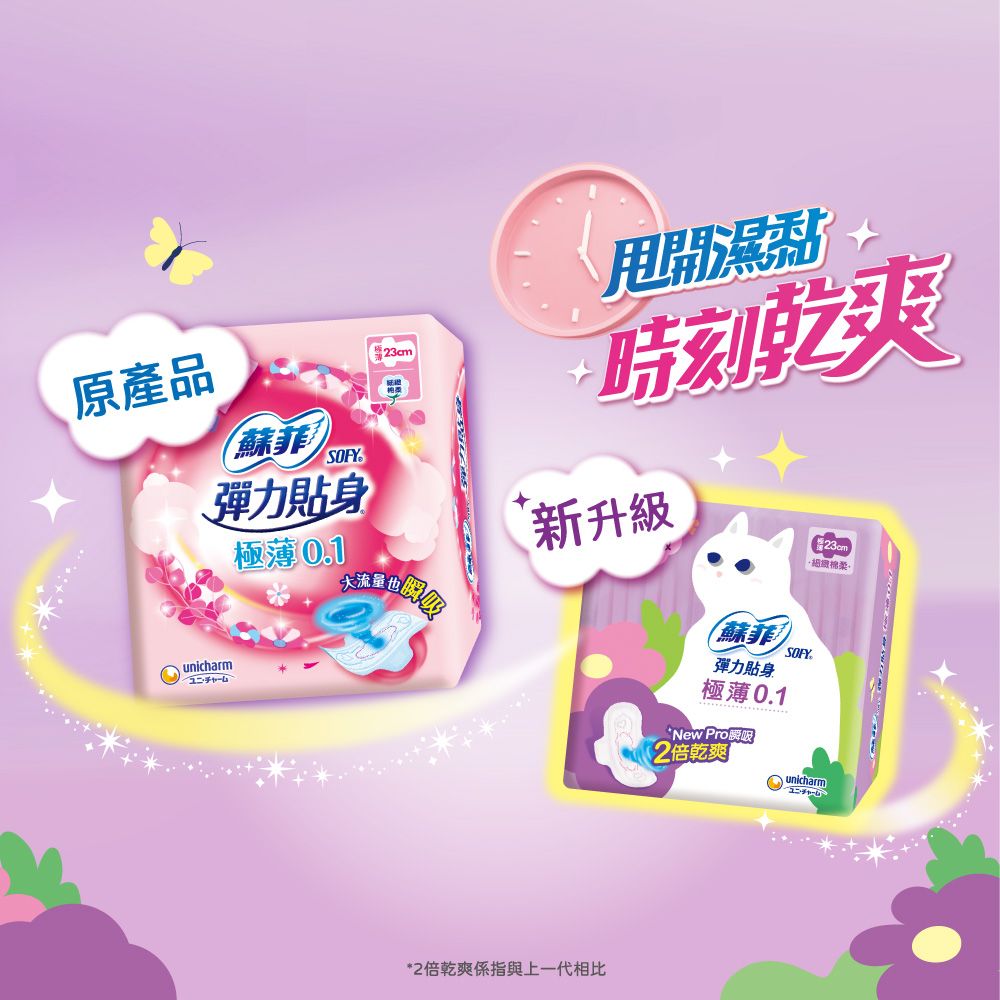 SOFY 蘇菲  彈力貼身極薄 0.1 日用潔翼(23CM)(18片 x 2包/組) *新舊包裝隨機出貨