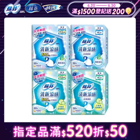 【蘇菲】清新涼感護墊 薄荷清涼/小黃瓜微涼 4入組(14/17.5cm)