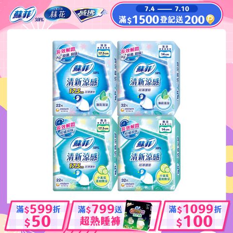 【蘇菲】清新涼感護墊 薄荷清涼/小黃瓜微涼 4入組(14/17.5cm)