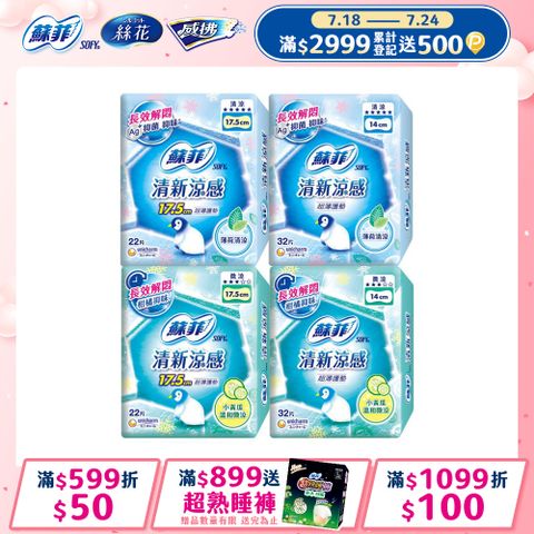 【蘇菲】清新涼感護墊 薄荷清涼/小黃瓜微涼 4入組(14/17.5cm)